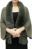 KEYPKWZJR Strickender dicker loser Schal for Damen mit Fell, Kunstpelz-Schal for Damen, gestrickte Quastenumhänge, warme Winterumhänge, weiche Achselzucken /308