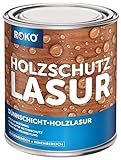 ROKO Holzlasur - Palisander - 0,75 Liter Lasur - 3in1 Seidenmatt - Premium Holzschutzlasur für Innen und Außen - Dauerhafter Wetter- und UV-S