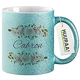 Huuraa Glitzertasse Cabron spanisch Blumen Geschenk 330ml Blau Cab