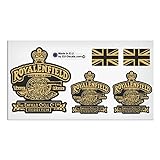 Royal Enfield Aufkleber, Motiv „Made Like A Gun“ und „GB-Flagge“, hochwertig, laminiert, 5 Stück, schwarz und goldfarb