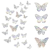 DAZAKA 3D Schmetterlinge Deko 48 Stück Butterfly Wandsticker Kinderzimmer Mädchen (Silber)