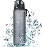 FULDENT Trinkflasche 1L Sport Wasserflasche [Trinkflasche BPA Frei] Trinkflasche mit rutschfest Gummi Grip Geeignet für Die Fahrrad, Outdoor, Schule, Gy