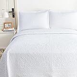 WINLIFE Luxus-Bettwäsche-Set, 100 % Baumwolle, weiß, Bettwäsche-Set, King-Size-Bett, 3-teilig, bestickt, amerikanische ländliche Matelasse, Tagesdecke, Bettdecke und 2 Kissenbezüge, Weiß, King S