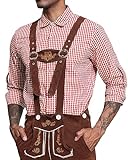 LVCBL Herren Kariertes-Langarm-Hemd Oktoberfest Trachtenhemd Herren Herrenhemden Kariert Hemden Rot L