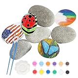DAGORD 8 Stück Steine zum Bemalen Flach 5-7 cm Flache Kieselsteine zum Bemalen Malsteine Flach glatte Kieselsteine zum Bemalen mit 12 Farben 2 Pinsel und 1 Farbmischpalette für Gartendek