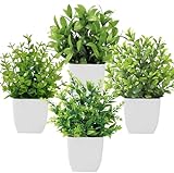 Roqueen 4 Stück Künstliche Pflanzen Mini Künstliches Grün Topfpflanzen Kunststoff Gefälschte Pflanzen für Home Badezimmer Büro Tabelle Dek