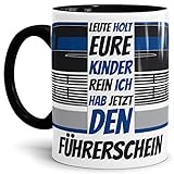 Spruch-Tasse zum Führerschein - Holt eure Kinder rein blau - Innen & Henkel Schwarz - Mug/Cup/Becher/Lustig/Geschenk-Idee/Beste Q