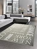 CARPETIA Teppich Sisal Optik Küchenläufer City New York London Paris grau Weiss Größe 80x200