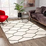 SANAT Madrid Shaggy Teppich - Hochflor Teppiche für Wohnzimmer, Schlafzimmer, Küche - Morocco Creme, Größe: 80x150