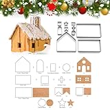 WOWNNIC Ausstechformen-Set für Lebkuchenhaus-Ausstechformen, Edelstahl, 3D-Weihnachtshaus, Fondant-Ausstecher-Set – einschließlich Weihnachtsbaum, Schneemann, Rentier, Schlittenformen,