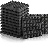 Akustikschaumstoff, 12 Stück Schaumstoff Pyramiden, 30 x 30 x 5 cm, Podcasts, Aufnahmestudios, Büros, Heimkino, Akkustikschaumstoffmatten (Schwarz)