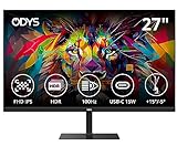 ODYS i27 Monitor - 27-Zoll-Bildschirm im rahmenlosen Design, Full HD, 100 Hz, mit HDR, IPS Panel, FreeSync, HDMI, USB-C, 3,5