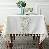 Pahajim Tischdecke Quaste Baumwolle Leinen Elegante Tischdecke waschbare Küchentischabdeckung für Speisetisch (Rechteckig/Oval, 140 x 260 cm, 8-10 sitzes)