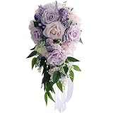 Künstliche Wasserfall-Rosen, Brautsträuße, Hochzeit, Brautjungfer, Hochzeit, Blumenstrauß, Zubehör (lila)