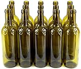 MADE IN ITALY 15 STK. 750ml Weinflasche Olivgrün Leere Glasflasche Likör Wein mit Kork
