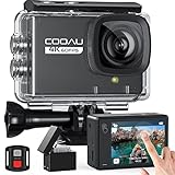 COOAU Neue Action Cam 4K WiFi 24MP Touchscreen mit externem Mikrofon 40M Unterwasserkamera mit EIS-Fernbedienung 170° Action-Kamera-Stabilisierung 2 1350-mAh-Batterien/Zubehö