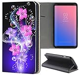 Samsung Galaxy S5 / S5 Neo Hülle Premium Smart Einseitig Flipcover Hülle Samsung S5 Neo Flip Case Handyhülle Samsung S5 Motiv (1445 Blume Abstract Rosa Pink Blau Schwarz)