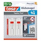 tesa Klebenagel für Tapeten und Putz / Selbstklebende Nägel für empfindliche Oberflächen / Leicht anzubringen und zu entfernen - rückstandslos / 2 x 1kg Halteleistung