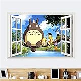 CSCH Wandtattoo Mein Nachbar Totoro Wandaufkleber für Kinderzimmer Home Decoration Anime Tier Wandkunst Kunst Cartoon 3d Fenster Wandtattoo Filmplak