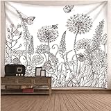 Aotiwe Tapestry Funny, Bohemian Wandbehang Blumen Löwenzahn Schmetterling Weiß Wandtuch aus Polyester Wall Decor 150x130