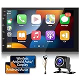 Android Doppel-Din Autoradio Navi mit Apple Carplay Wireless Android Auto 7 Zoll Bildschirm Touchscreen 2 Din Bluetooth/GPS Navigation/FM RDS Radio Car Multimedia Player, WiFi/USB/Rückfahrk