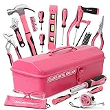 Hi-Spec Retro Pink Rosa Werkzeugkiste mit einer vielzahl von Pinken Werkzeugen die jede Frau braucht auch für Mädchen geeignet, alles in einer Stylischen Metalwerkzeugk