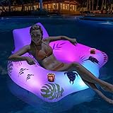 LanBlu Aufblasbarer Pool Luftmatratze Schwimmsessel mit Farbe Wechselnden Licht, Solarbetriebene Luftmatratze Wasser Pool Erwachsene Sofa mit 2 Becherhalter, Luftmatratze Pool für Erw