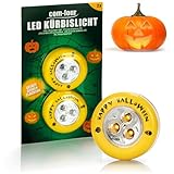 com-four® 2x LED-Licht für Halloween - gelbes Kerzenflackern, Blinkende Kürbis LED Lichter für ausgehölte und geschnitzte Kürbisse - Kürbis-Lampe für Halloween (Set LED - 2x gelb)