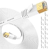 Folishine Ethernet Kabel 15M, Cat7 Internet Kabel High Speed mit vergoldetem RJ45 Stecker, geschirmtes LAN Kabel für Netzwerk-Switch, schneller als Cat5/Cat5e/Cat6-Weiß