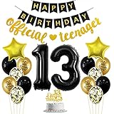 Offizielle Teenager 13. Geburtstag Dekorationen Jungen Mädchen, Luftballon 13. Geburtstag Schwarz Gold, Offizielle Teenager Ballons für 13 Jahr Geburtstags Deko,Deko 13. Geburtstag Jung