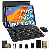 SEBBE Tablet PC 10 Zoll Android 13 12GB RAM + 128GB ROM (1TB TF) Octa-Core 2.0 GHz, Google GMS | Bluetooth 5.0 | 5G WLAN | 6000mAh | 1280 * 800 | 5MP+8MP, mit Tastatur und Maus Schw
