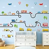DECOWALL SG3-2308 Wandaufkleber Transporte und Straßen Wandtattoo Straße Wandsticker für Kinder Kinderzimmer Schlafzimmer Jungen Auto Fahrzeug