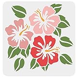FINGERINSPIRE Hibiskus Blumen Schablone 30x30cm Hawaii Blumen Schablone wiederverwendbar quadratisch Blumen Blatt Pflanze waschbar DIY Schablone zum Malen, Zeichnen auf Holz, Boden, Wand und F