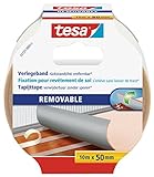 tesa Verlegeband rückstandsfrei entfernbar - Gewebeverstärktes, doppelseitiges Klebeband zum Verkleben von Teppich- und PVC-Bodenbelägen - 10 m x 50