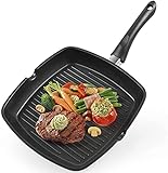 Gotoll Grillpfanne 28×28 cm, Steakpfanne Induktion aus Aluminiumguss, induktionsgeeignet Pfanne, PFOA-freie Bratpfanne, leicht zu reinig