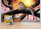 Art Murals Vinyl Fototapete, 270 х 180 cm, Baum, Leopard auf Baum, Sonnenuntergang, Natur, Tapete für Schlafzimmer, Wohnzimmer, Büro, Kü