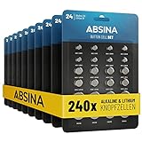 ABSINA 240er Pack Alkaline & Lithium Knopfzellen - 20x AG1 / 20x AG3 / 40x AG4 / 40x AG10 / 40x AG13 / 20x CR2016 / 20x CR2025 / 40x CR2032-1,5V & 3V Knopfzelle Sortiment - Knopfb