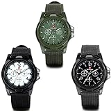 JewelryWe 3PCS Herren Armbanduhr, Analog Quarz Piloten Outdoor-Sportuhr Textil Armband Uhr mit Digital Zifferblatt, 3 M