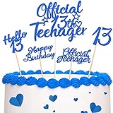 13 Stück Glitzer 13. Geburtstag Cupcake Toppers Official Teenager Cupcake Picks Hello 13 Kuchen Topper 13 Happy Birthday Kuchen Dekoration Kits 13. Geburtstag Kuchen Deko (Blau)