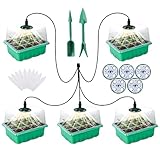 FORMIZON Zimmergewächshaus Anzuchtkasten, 5 Stück 60 Zellen Mini Gewächshaus Anzucht Set, mit Pflanzlampe und Deckel, Setzling Starter Tabletts, Treibhaus Anzuchtschale Belüftung, für Sämling