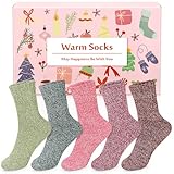 Airabc 5 Paar Thermosocken Damen, Wollsocken, Warme Wintersocken Damen, Dicke Stricksocken, Winter Damen Socken Bunte Gemütlich und Atmungsaktiv/EU-Größe 35-42