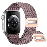 Nepfaivy Geflochtenes Armband Kompatibel mit Apple Watch Armband 45mm 44mm 49mm 42mm, Nylon Elastisches Band mit Magnetischer Schnalle für iWatch Series 9/8/SE/7/6/5/4/3/2/1/Ultra(M, Rauchviolett)