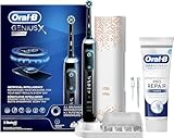 Oral-B Genius X Elektrische Zahnbürste, wiederaufladbar, Schwarz mit künstlicher Intelligenz, 1 Bürstenkopf, 1 Etui + 1 Zahnpasta Zahnfleisch & klassischer Nagellack, 75