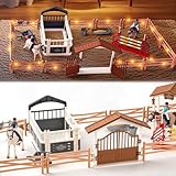 DAOUZL Pferdestall Spielzeug Pferde, 49 STK Koppel Spielzeug, Hindernisse Pferdezaun mit LED, Horse Club Pferde Spielzeug, Pferdekoppel Pferdestall, Geschenk für Kinder Jungen Mädchen 4+ J