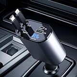 AmazeFan Retractable Car Charger - 60W Fast Charger, 4 in 1 Car Charger with iPhone and Type-C Cable, USB Cigarette Lighter Adapter Charger Compatible with iPhone/Galaxy/Samsung/Pixel/Google/Huaw