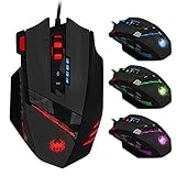 zelotes Gaming Maus,4000DPI,12 programmierbare Tasten,8 Gewichtsblöcke,Ergonomische Design,RGB Gamer Maus mit Kabel,für PC,Mac,Computer,Laptop,Schw