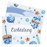 Papierdrachen 12 Einladungskarten zum Kindergeburtstag für Mädchen und Jungen - Motiv blaue Törtchen - Geburtstagseinladungen für deine Geburtstagsparty (DIN A6)