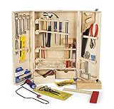 Leomark Deluxe Holz Werkzeug für Kinder - 50-TLG - Werkzeugkasten, Kompakter Werkzeugkoffer, Holzschrank mit Zubehör, Holzkiste mit Metallzubehö