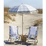 Sonnenschirm aus Holz, neigbar, mit Fransen, 200 cm, Faltbarer Sonnenschirm für die Terrasse, Boho-blau Karierter Outdoor-Regenschirm, 8 Rippen, mit Transp