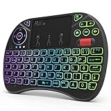 Rii Mini Tastatur mit Touchpad, Smart TV Tastatur, 2,4 GHz Kabellos Tastatur mit 8 Farbige Hintergrundbeleuchtung und Scrollrad (Deutsches, Schw